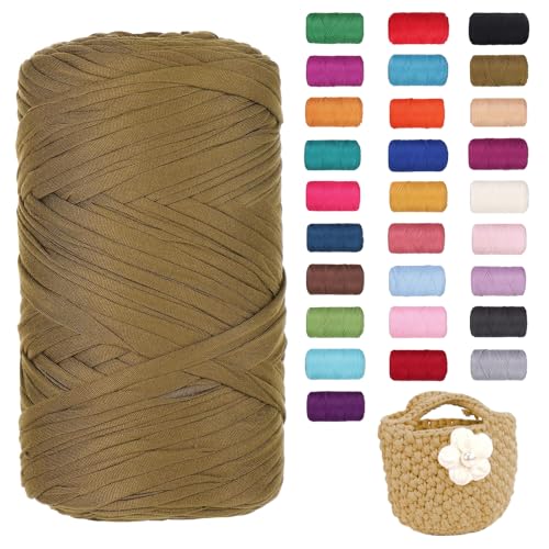 FIYSON 400g/120m T-Shirt Garn, T-Shirt Bändchengarn Zum Häkeln, Strickgarn, Häkelgarn, Stoff Dickes Ribbon Garn für Taschen/Körbe/Decke, Heimdekoration, DIY-Kunsthandwerk (Armeegrün) von fiyson