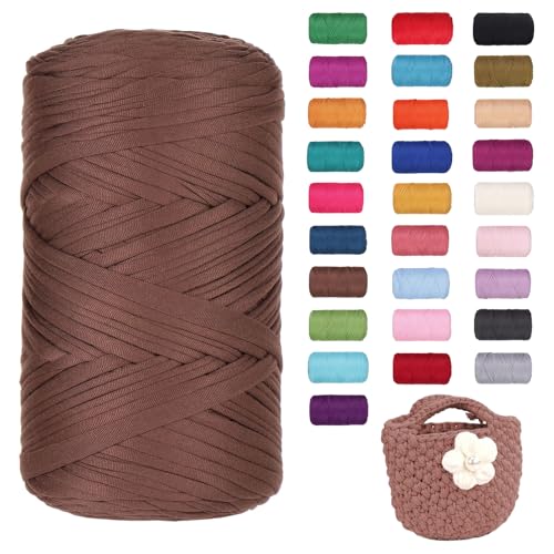 FIYSON 400g/120m T-Shirt Garn, T-Shirt Bändchengarn Zum Häkeln, Strickgarn, Häkelgarn, Stoff Dickes Ribbon Garn für Taschen/Körbe/Decke, Heimdekoration, DIY-Kunsthandwerk (Curry) von fiyson