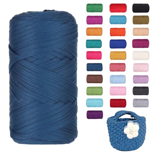 FIYSON 400g/120m T-Shirt Garn, T-Shirt Bändchengarn Zum Häkeln, Strickgarn, Häkelgarn, Stoff Dickes Ribbon Garn für Taschen/Körbe/Decke, Heimdekoration, DIY-Kunsthandwerk (Denim-Blau) von fiyson