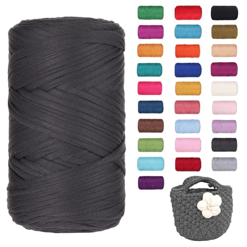 FIYSON 400g/120m T-Shirt Garn, T-Shirt Bändchengarn Zum Häkeln, Strickgarn, Häkelgarn, Stoff Dickes Ribbon Garn für Taschen/Körbe/Decke, Heimdekoration, DIY-Kunsthandwerk (Dunkelgrau) von fiyson