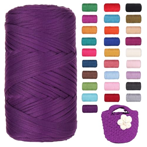 FIYSON 400g/120m T-Shirt Garn, T-Shirt Bändchengarn Zum Häkeln, Strickgarn, Häkelgarn, Stoff Dickes Ribbon Garn für Taschen/Körbe/Decke, Heimdekoration, DIY-Kunsthandwerk (Dunkle Fuchsia) von fiyson