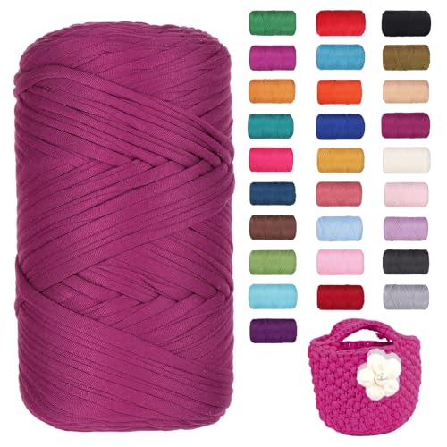 FIYSON 400g/120m T-Shirt Garn, T-Shirt Bändchengarn Zum Häkeln, Strickgarn, Häkelgarn, Stoff Dickes Ribbon Garn für Taschen/Körbe/Decke, Heimdekoration, DIY-Kunsthandwerk (Fuchsia) von fiyson