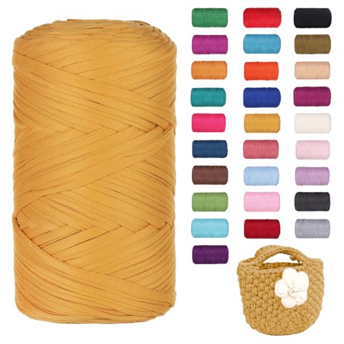 FIYSON 400g/120m T-Shirt Garn, T-Shirt Bändchengarn Zum Häkeln, Strickgarn, Häkelgarn, Stoff Dickes Ribbon Garn für Taschen/Körbe/Decke, Heimdekoration, DIY-Kunsthandwerk (Gelb) von fiyson