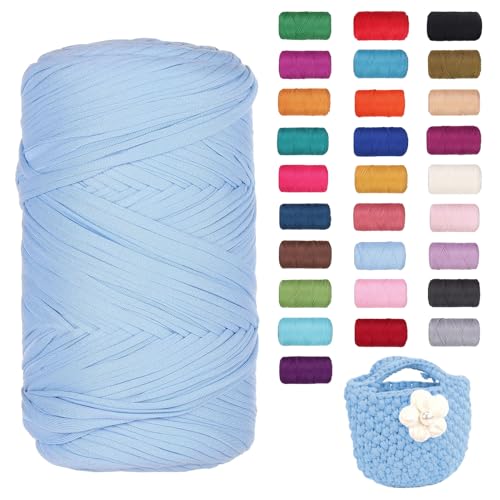 FIYSON 400g/120m T-Shirt Garn, T-Shirt Bändchengarn Zum Häkeln, Strickgarn, Häkelgarn, Stoff Dickes Ribbon Garn für Taschen/Körbe/Decke, Heimdekoration, DIY-Kunsthandwerk (Hell blau) von fiyson