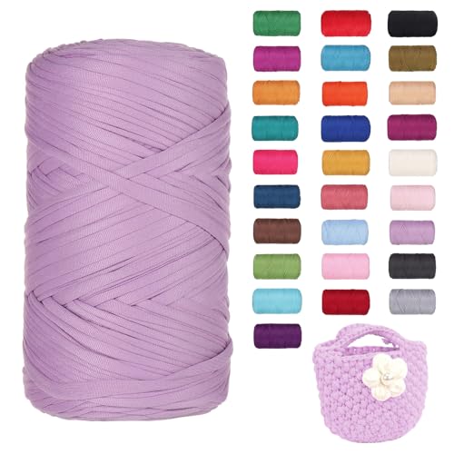 FIYSON 400g/120m T-Shirt Garn, T-Shirt Bändchengarn Zum Häkeln, Strickgarn, Häkelgarn, Stoff Dickes Ribbon Garn für Taschen/Körbe/Decke, Heimdekoration, DIY-Kunsthandwerk (Helle Violett) von fiyson