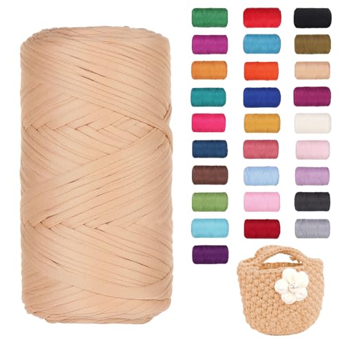 FIYSON 400g/120m T-Shirt Garn, T-Shirt Bändchengarn Zum Häkeln, Strickgarn, Häkelgarn, Stoff Dickes Ribbon Garn für Taschen/Körbe/Decke, Heimdekoration, DIY-Kunsthandwerk (Khaki) von fiyson