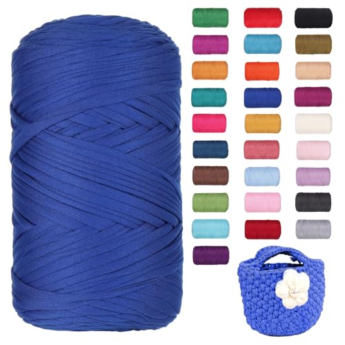 FIYSON 400g/120m T-Shirt Garn, T-Shirt Bändchengarn Zum Häkeln, Strickgarn, Häkelgarn, Stoff Dickes Ribbon Garn für Taschen/Körbe/Decke, Heimdekoration, DIY-Kunsthandwerk (Königsblau) von fiyson