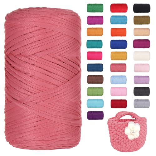 FIYSON 400g/120m T-Shirt Garn, T-Shirt Bändchengarn Zum Häkeln, Strickgarn, Häkelgarn, Stoff Dickes Ribbon Garn für Taschen/Körbe/Decke, Heimdekoration, DIY-Kunsthandwerk (Lederrosa) von fiyson