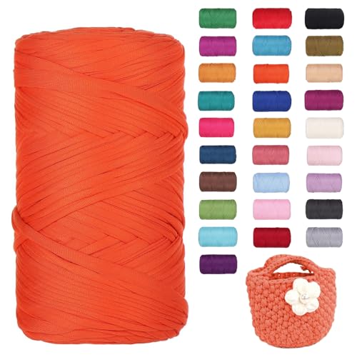 FIYSON 400g/120m T-Shirt Garn, T-Shirt Bändchengarn Zum Häkeln, Strickgarn, Häkelgarn, Stoff Dickes Ribbon Garn für Taschen/Körbe/Decke, Heimdekoration, DIY-Kunsthandwerk (Orange) von fiyson