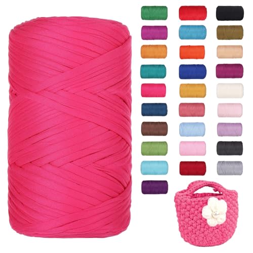 FIYSON 400g/120m T-Shirt Garn, T-Shirt Bändchengarn Zum Häkeln, Strickgarn, Häkelgarn, Stoff Dickes Ribbon Garn für Taschen/Körbe/Decke, Heimdekoration, DIY-Kunsthandwerk (Rosenrot) von fiyson