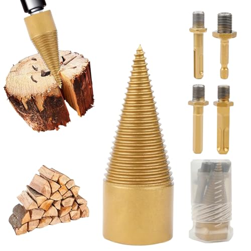 Firewood Drill Bit Set, Firewood Drill Bit Set with 4 Handles, Wood Splitting Drill Bit Easy Split Drill Bit Wood Splitter, 42mm / 32mm Cones Wood Log Splitter Drill Bit (32MM) von fjaldjfu