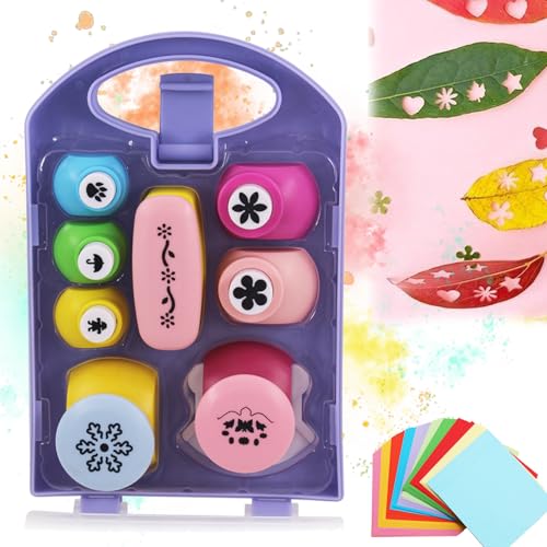 Funlearnkids Creative Kids DIY Puncher Craft Set, Creative Craft Hole Punch Shapes Set for Crafts, Shape Cutters with scissors, Crafts Leaves Star Heart Flower Punch DIY Projects (Set-A) von fjaldjfu