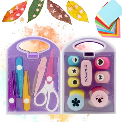 Funlearnkids Creative Kids DIY Puncher Craft Set, Creative Craft Hole Punch Shapes Set for Crafts, Shape Cutters with scissors, Crafts Leaves Star Heart Flower Punch DIY Projects (Set-B) von fjaldjfu