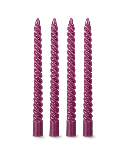 flature Spiralkerzen gedrehte Deko Kerzen - Twisted Candles 4er Pack durchgefärbte Stabkerzen gedreht 2,2cm Durchmesser aus Paraffinwachs, 25cm Hoch, Boho dekorative Kerzen, Lila Spitzkerzen von flature