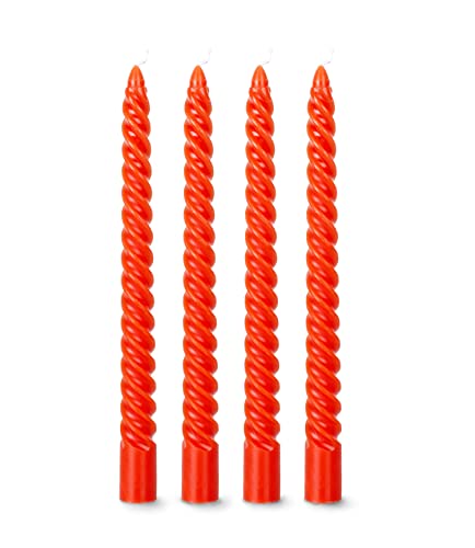 flature Spiralkerzen gedrehte Deko Kerzen - Twisted Candles 4er Pack durchgefärbte Stabkerzen gedreht 2,2cm Durchmesser aus Paraffinwachs, 25cm Hoch, Boho dekorative Kerzen, Rot Spitzkerzen von flature