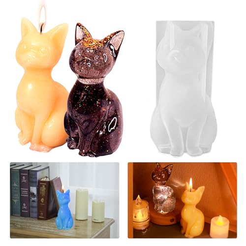 Katze Gießen Silikonform, Katze Silikon Kerzenform, Tier Silikon Gießform, Katze Kerzenform zum Gießen 3D Kätzchen Seifenform, Epoxidharz Tierformen, Tier Kerzenformen, Gießharzformen für Katzen von flewfun