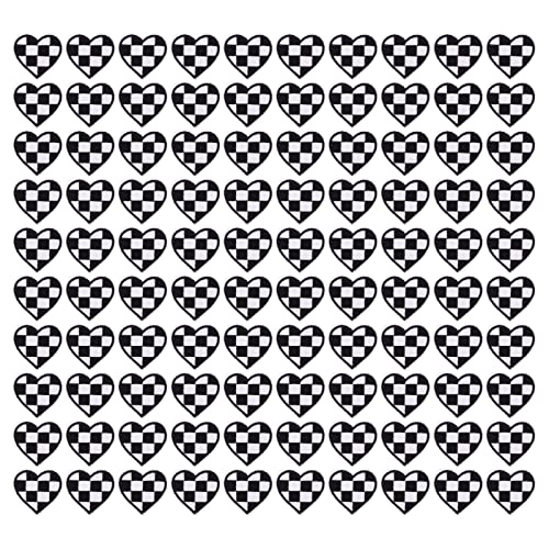 FLEXMAN 100 Stück Herzförmige Aufnäher Zum Aufbügeln, Schwarz Weiße Gitter, Baumwolle, Bestickte Applikationen, Dekorationsflicken für Hemden, Sweatshirts, Taschen, Hüte, Rucksäcke von flexman