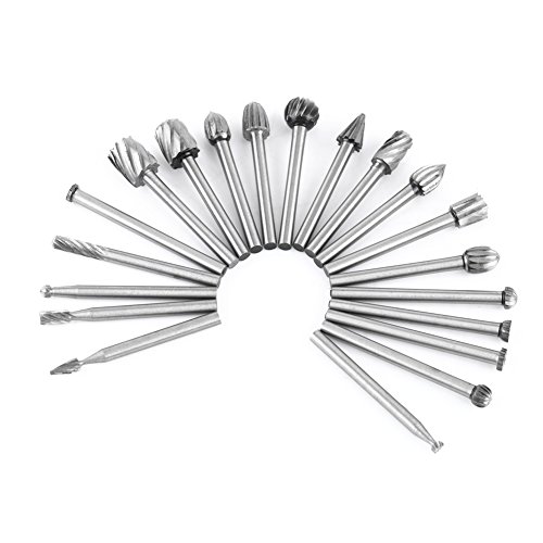 FLEXMAN 20 Stück Rotations Burr Set, Hochgeschwindigkeits Stahl Single Cut Grat Set, 1/8 Zoll Schaft, Rotations Feilen, Schnitzwerkzeug Set Zum Schnitzen, Formen von flexman