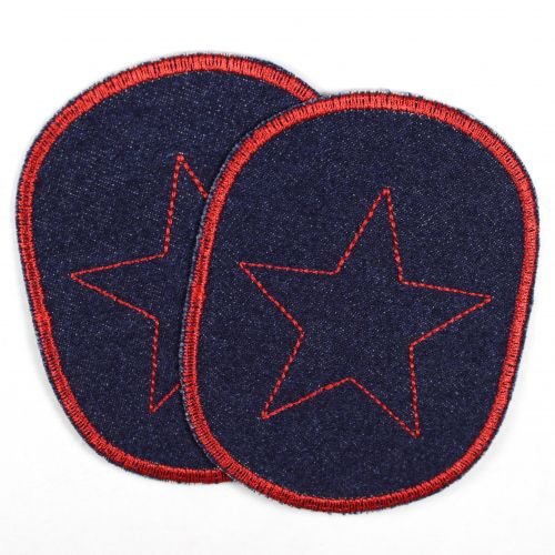 Flicken zum aufbügeln 2 Bio Jeans dunkelblau mit Stern rot Bügelflicken 10 x 8 cm Aufbügler, Knieflicken für Kinder Hosenflicken, Applikationen Bügelbilder für Kinder patches Flickli von Wertstueck Flickli