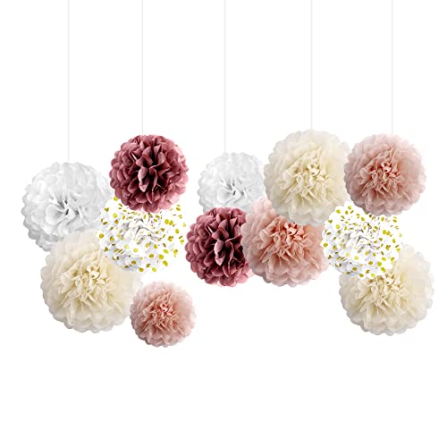 Flintronic 12er Deko Seidenpapier Pompons, Seidenpapier Pompons, Dekorpapier Blumenpuscheln Papier, für Hochzeit, Brautpartys, Baby Shower Dusche, Parteien Geburtstag von flintronic