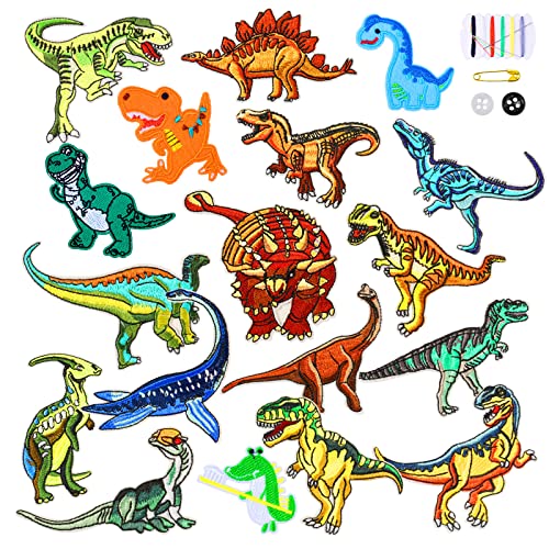 Flintronic 18 Stück Flicken zum Aufbügeln Kinder Dinosaurier，Patches zum Aufbügeln Set，Bügelflicken Kinder für Rucksäcke Jacken Taschen von flintronic