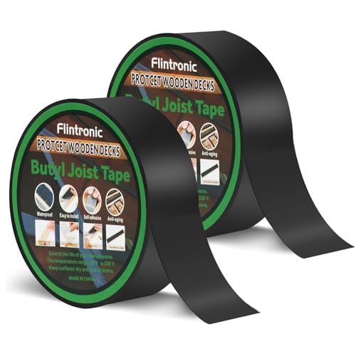 Flintronic 2 Stück Dach Reparaturband, 5cm(w) x 15m(L) Bitumenband Selbstklebend, Wasserdichtes Butyl Klebeband, Gaffer & Duct-Klebeband, Dachband Dichtband, für Deck Dachabdichtung(Schwarz) von flintronic