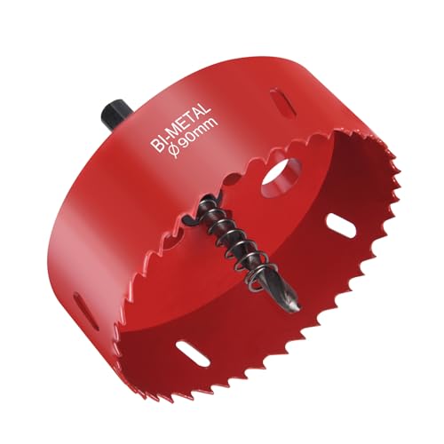 Flintronic Hole saw, Lochfräse Set, 90mm Lochkreissäge, Bi-Metall-Lochsäge, 1 Bohrer, 1 Mechanische Feder,1 Sechskantschlüssel, Lochsäge für Aluminium, Holz, PVC-Platte & Kunststoffplatte 1/4 Gewinde von flintronic