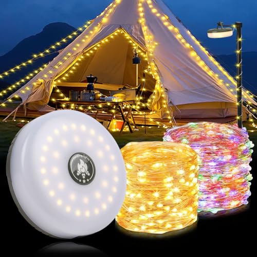 flintronic Camping Lichterkette, Lichterkette Camping leuchte, 2-in-1 USB Wiederaufladbare Outdoor Lichterkette (10m), 2000MAH Campinglampe, Tragbare Camping-Lichter für Outdoor Camping Hof Dekor von flintronic