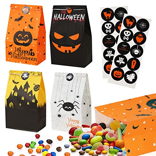 Flintronic Geschenktüten, 20 STK Halloween Papiertüten Partytüten, Papiertüten mit süßen Aufklebern Taschen Krafttüten für Kinder Party, Feiern,Halloween, Weihnachten,Christmas von flintronic