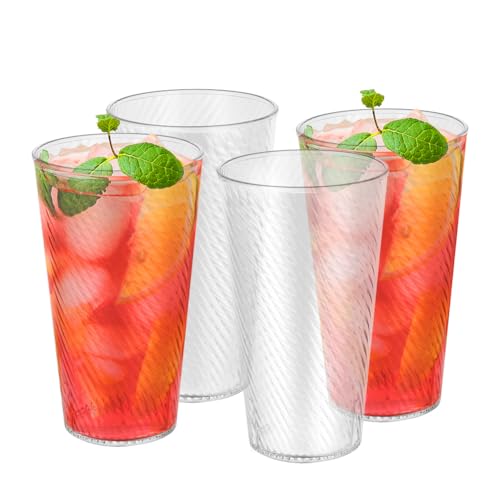 flintronic Mehrwegbecher Plastik 600ml, 4x Plastikbecher, Mehrwegbecher, Trinkbecher Set Spülmaschinenfest, Klare Plastik Becher, Cocktail Becher, Ideal als Partybecher, Camping Gläser, BPA Free von flintronic