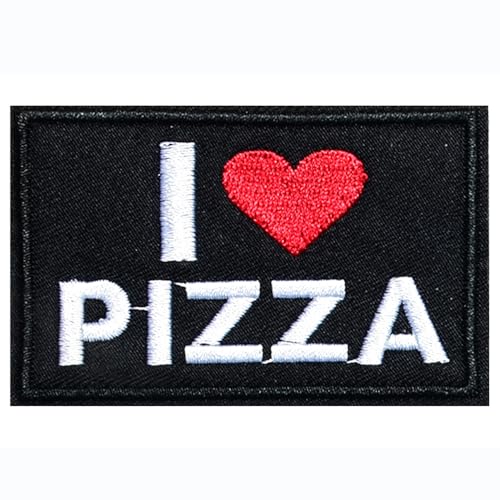 Flipfit "I Love Pizza" Stickerei-Aufnäher, inklusive Haken und Schlaufe für Rucksäcke, Jacken, Westen, Kleidung von flipfit