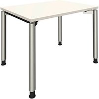 fm Sidney höhenverstellbarer Schreibtisch weiß rechteckig, 4-Fuß-Gestell Rundrohr silber 100,0 x 80,0 cm von fm