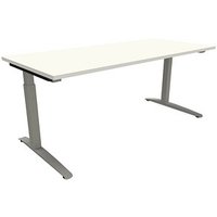 fm Sidney höhenverstellbarer Schreibtisch weiß rechteckig, C-Fuß-Gestell Quadratrohr silber 180,0 x 80,0 cm von fm