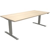 fm fastline elektrisch höhenverstellbarer Schreibtisch akazie rechteckig, T-Fuß-Gestell silber 180,0 x 80,0 cm von fm