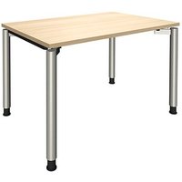 fm fastline höhenverstellbarer Schreibtisch königsahorn rechteckig, 4-Fuß-Gestell silber 120,0 x 80,0 cm von fm