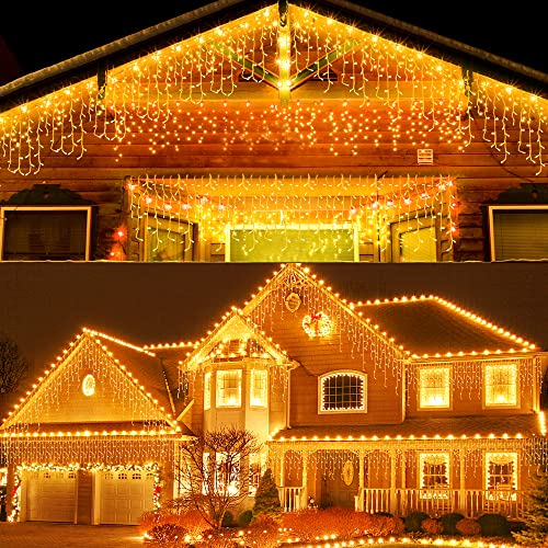 fobaston 10m Lichtervorhang Warmweiß 400 LEDs Eisregen Lichterkette für Außen Innen mit 8 Modi & Timing lichterkettenvorhang mit stecker für Weihnachten Halloween Hochzeit Party von fobaston