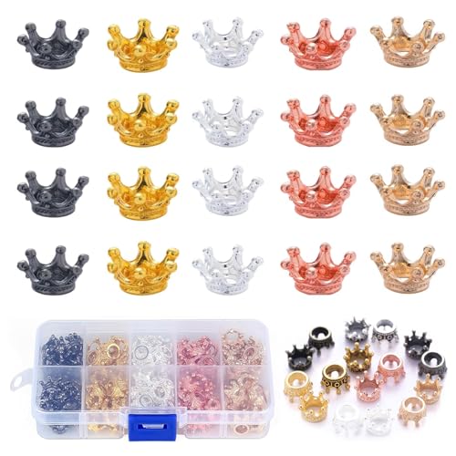 160 Stück Kleine Goldene Kronen Glückswürmchen, krönchen, Sorgenwürmchen Zubehör, Kleine Goldene Kronen Glückswürmchen, Mini Krone Charms, Metall Vintage für Schmuck Machen und Basteln (5 Farbe) von folaoerrr