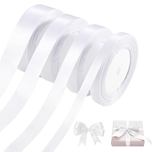 Satinband Weiss, 8 Stück Satinband Weiß, Breit Geschenkband Schleifenband, 6/10/15/20mm Schleifenband Weiss, für Hochzeit Party, Geschenkband, Hochzeitsdeko (22m/Rolle) von folaoerrr