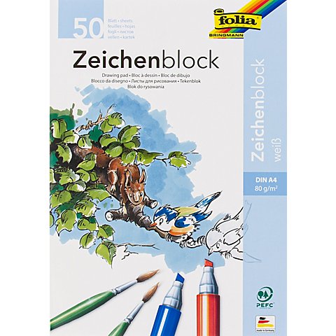 Folia Zeichenblock, weiß, A4, 50 Blatt von folia (Bringmann)