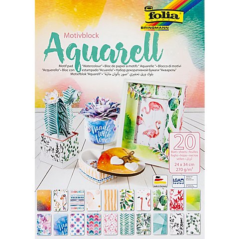 folia Papierblock "Aquarell", 24 x 34 cm, 20 Blatt von folia (Bringmann)