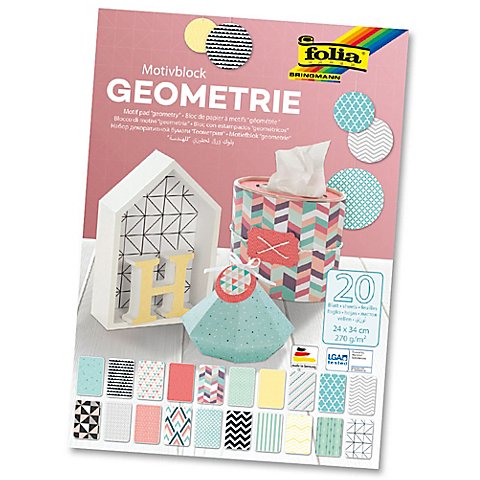 folia Papierblock "Geometrie", mint-koralle-gelb, 24 x 34 cm, 20 Blatt von folia (Bringmann)