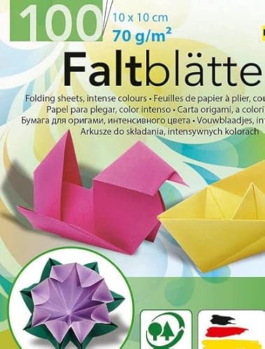 Folia Faltblätter 10 x 10 cm - 10 Farben sortiert, 100 Blatt, 70g/qm; Sie erhalten 5 Packungen mit je 10 Farben von folia