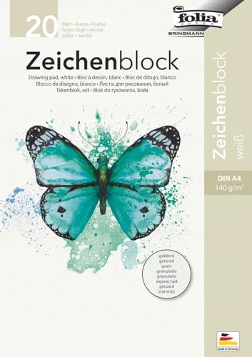 Folia Zeichenblock 140g/m², gekörnt, DIN A4, weiß (20 Bogen) von folia