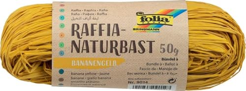 folia 9014 - Raffia Naturbast bananengelb, 1 Bündel mit 50 g, Schnur aus natürlichem Strohgemisch, ideal zum Basteln, zur Dekoration oder für Gestecke, Sträuße und andere floristische Arbeiten von folia