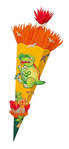 Schultüten Bastelset Dino, inklusive Schultütenrohling aus 3D Wellpappe ca. 68 cm, Motivbögen und Bastelzubehör von folia