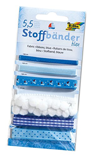 folia 12203 - Stoffbänder, 6 Stück, blau - ideal zum Dekorieren und Verzieren von folia