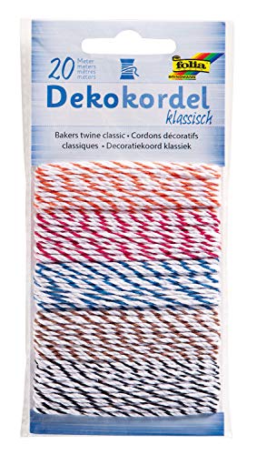 folia 12210 - Dekokordel Klassisch, 5 farbig sortiert, je 5 m - Schnüre zum verzieren von Bastelarbeiten, Handarbeiten und kleinen Geschenken, Bunt von folia