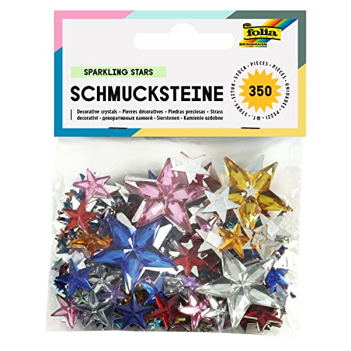 folia 1243 - Schmucksteine, Sparkling Stars, 350 Stück, farbig sortiert - ideal zum Verzieren von Grußkarten, Scrapbooking und anderen Bastelarbeiten von folia