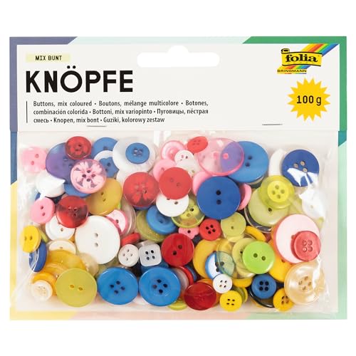 folia 12899 - Knöpfe - Mix, farbig, sortiert in verschiedenen Farben und Größen, ca. 100 g - ideal zum Basteln, Nähen und für Scrapbooking von folia