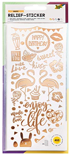 folia 12910 - Relief - Sticker Basic, hochwertige Sticker, 10 Blatt, ca. 10 x 24 cm, Motive sortiert, ideal zum Verzieren von Grußkarten, Bastelarbeiten und Scrapbooking von folia